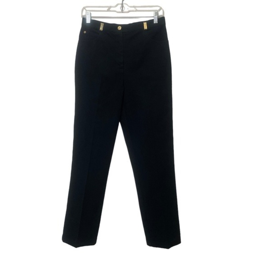 St John Sport 6 Cotton Spandex Straight Black Pants Gold‎ Accents Pockets
